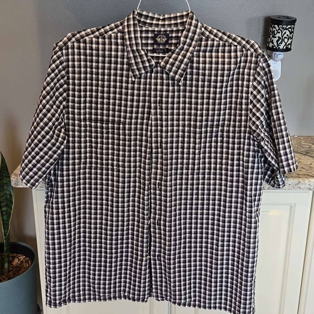 Dockers Black and White Checked Short-Sleeve Button-Down Shirt Large 100% Cotton